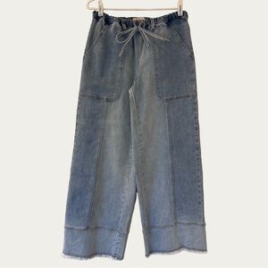 Listicle Blue Wide-Leg Raw Hem Jeans Drawstring Size Small